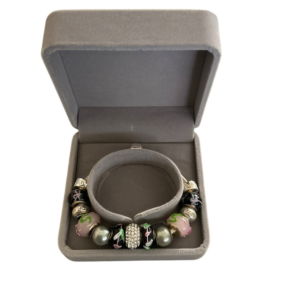 Bracelet Snake Sterling Silver .925 Murano Beads Silver Blue Pink Charms NWOT